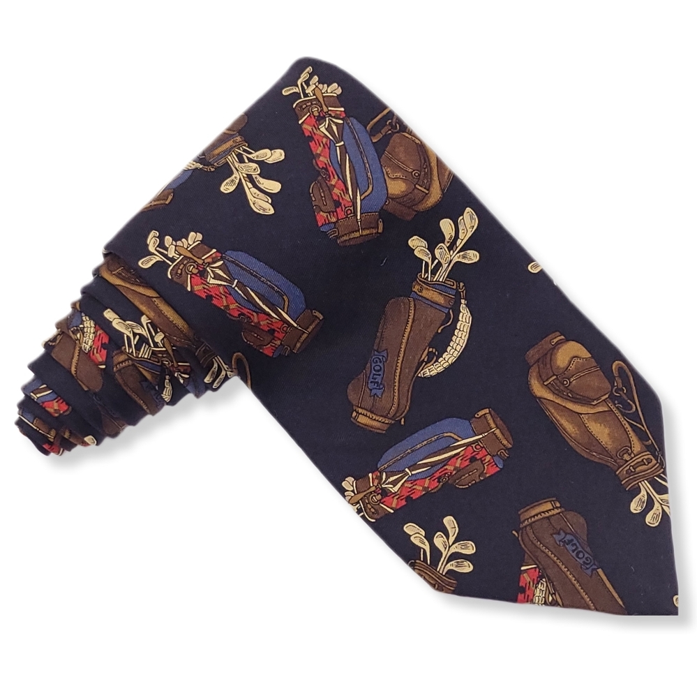 Mills-Touche Necktie 57x3.5" Classic Golf Clubs Novelty 100% Silk Handmade USA